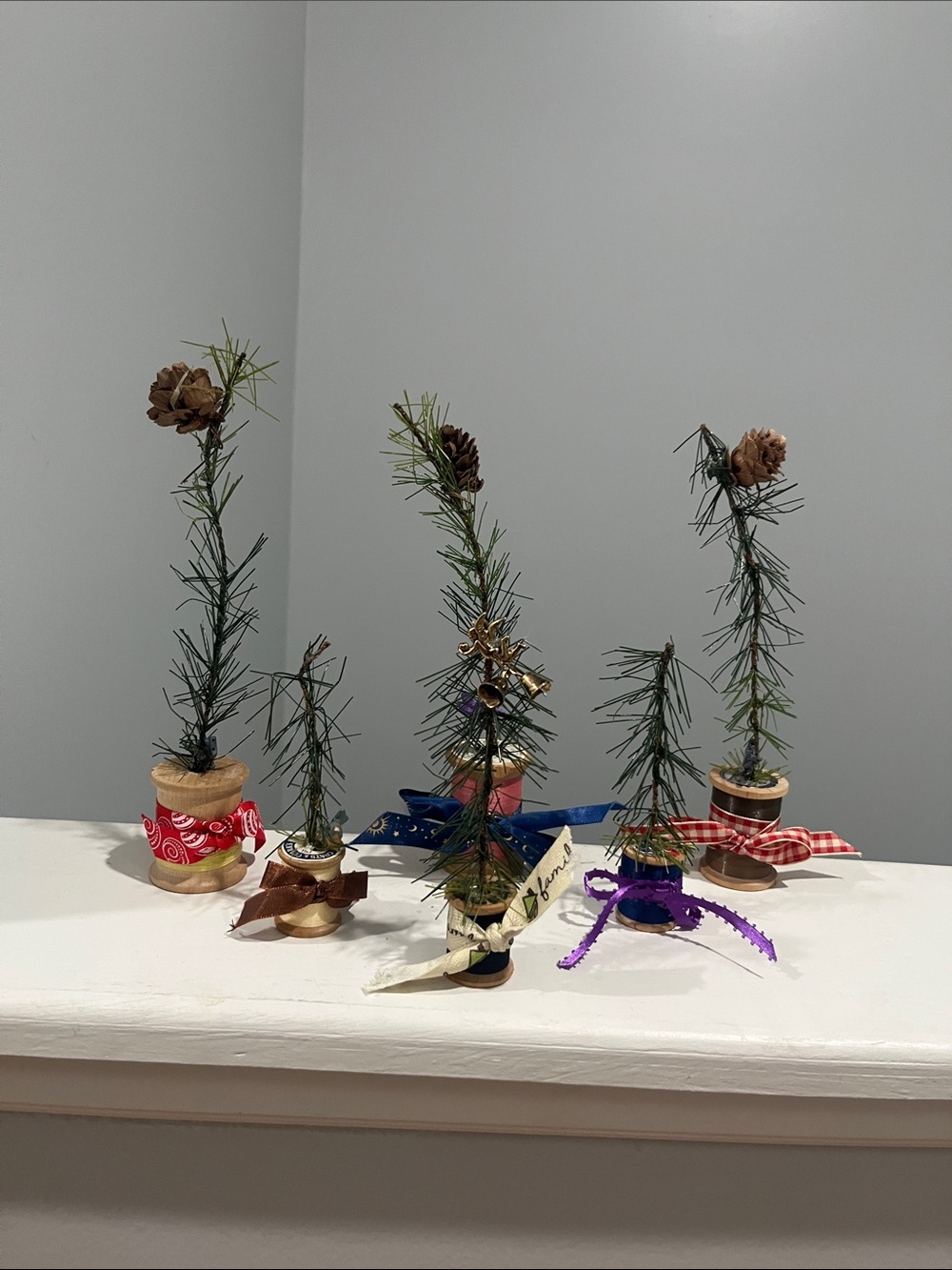 Wooden Spool Christmas Trees  Vintage Homemade Crafty Winter Trinket Holiday
